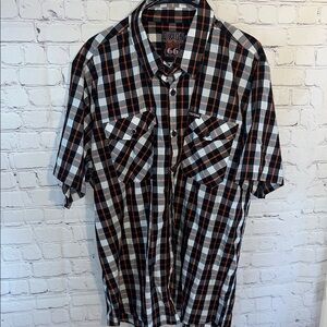 2X DIXXON Men's Black, White, and Orange ROUTE 66. LIMITED EDITION Plaid Shirt